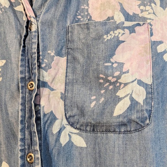 STANDARD GRACE Women's floral denim button-up shirt, adjustable sleeves, MEDIUM - Picture 13 of 16